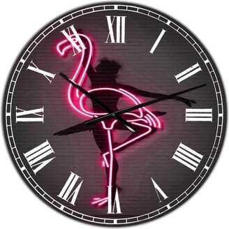Designart Neon Pink Flamingo and Ballerina Large Modern Wall Clock - 38