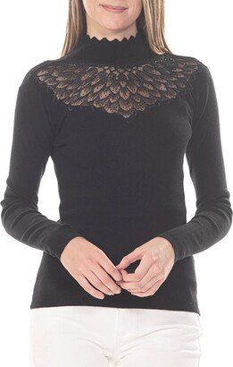 RAIN AND ROSE Lace Insert Turtleneck Sweater