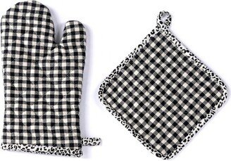 Gina Black and White Check Print Pot Holder and Oven Mitt Set