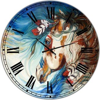 Designart the Drifter Indian War Horse Large Cottage Wall Clock - 36 x 36