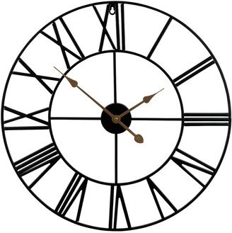 Large Decorative Analog Wall Clock - Black, Gold-Tone Hands