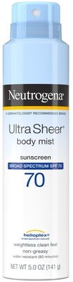 Ultra Sheer Body Mist Sunscreen Spray Broad Spectrum SPF 70, Lightweight, Non-Greasy & Water Resistant, Oil-Free & Non-Comedogenic UVA/UVB Sunscreen Mist - 5 oz.