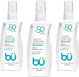 3-Pack (3.3oz) Spf 50 Alcohol-Free Sunscreen Spray - Fragrance Free