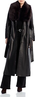 Shearling Collar Leather Trench Coat