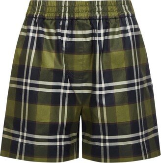 Checked Elasticated-Waist Shorts-AA