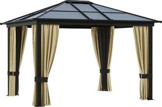 12' x 9.8' Solarium Style Hardtop Gazebo with Translucent Polycarbonate Canopy with Nettings & Curtains, for Deck, Outside, Patio, Tinted