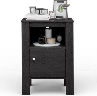 Slickblue Compact Floor Farmhouse Nightstand with Open Shelf and Cabinet