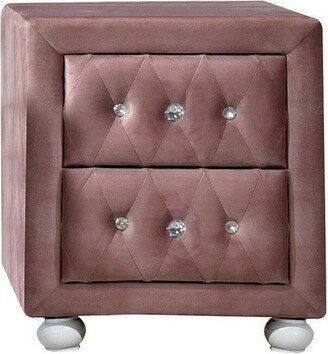 17 Inch Modern Upholstered Nightstand, 2 Drawer, Crystal Handles, Pink