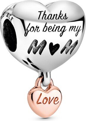 Sterling Silver Love You Mom Heart Charm - Silver, Rose-Gold