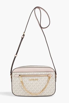 Faux leather-trimmed logo-print coated-canvas shoulder bag