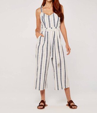 Stripe Linen Jumpsuit In White/tan/denim