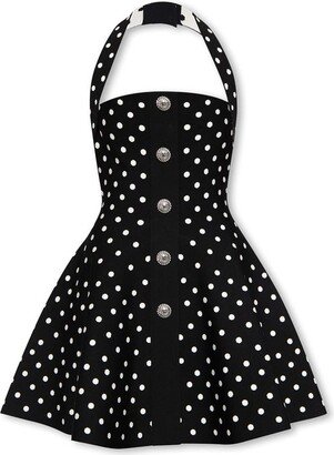 Polka-Dot Jacquard Knit Halterneck Dress