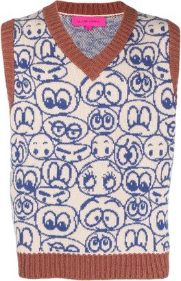 graphic-print V-neck vest