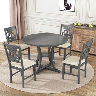 5-Piece Round Dining Table and Chair Set-AA