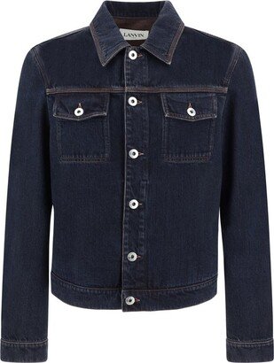 Buttoned Long-Sleeved Denim Jacket-AD