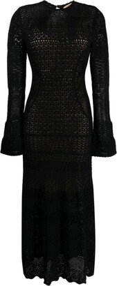 Pointelle-Knit Long-Sleeve Midi Dress