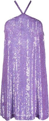Sequin-Embellished Halter Dress