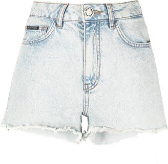 Acid-Wash Raw-Edge Denim Shorts