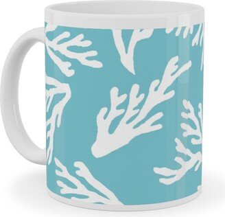 Mugs: Coral - Turquoise Ceramic Mug, White, 11Oz, Blue