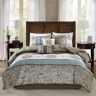 Gracie Mills Caroline Jacquard 7 Piece Comforter Set, Blue - California King