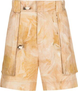 Painterly-Print Linen Bermuda Shorts