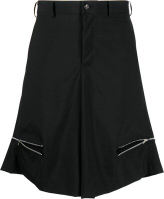 Zip-Detail Wide-Leg Wool Shorts