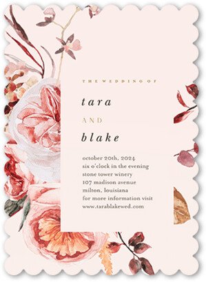 Wedding Invitations: Wild Blossom Wedding Invitation, Pink, 5X7, Matte, Signature Smooth Cardstock, Scallop