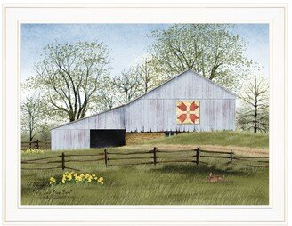 Tulip Quilt Block Barn by Billy Jacobs, Ready to hang Framed Print, White Frame, 27