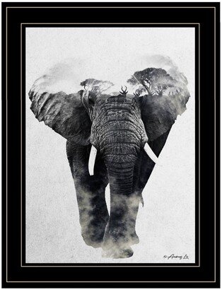 Elephant Walk by andreas Lie, Ready to hang Framed Print, Black Frame, 15