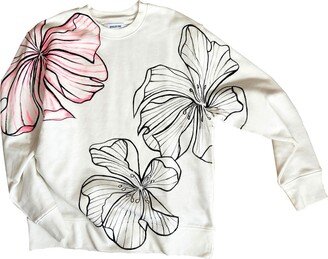 Quillattire Hand Painted Abstract Flower White Sweatshirt