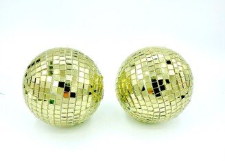 Gold Disco Ball Mosaic Squares Wrapped Balls - Bowl Filler Decor Set Of 2