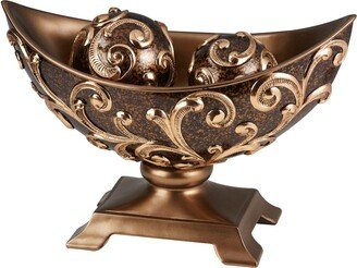 ORE International Odysseus Goldtone/Brown Lacquer/Resin 11-inch Baroque Bowl with Spheres
