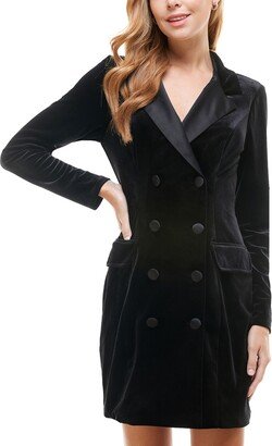 Juniors' Notch-Lapel Tuxedo-Style Velvet Dress