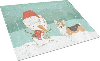 CK2061LCB Tricolor Pembroke Corgi Snowman Christmas Glass Cutting Board