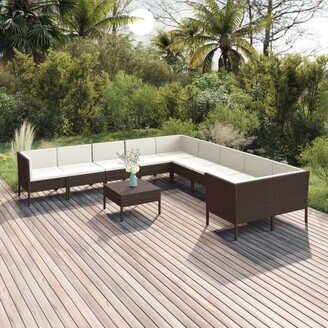 11 Piece Patio Lounge Set with Cushions Poly Rattan Brown-AF