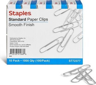 Staples Smooth Paper Clips Silver 100/Box 10 Boxes/Pack (A7026607/72377) ST72377/A70266