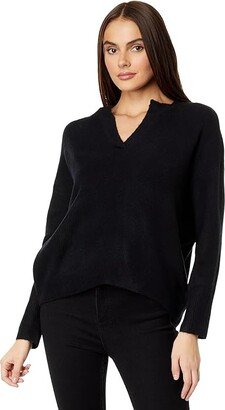 V-Neck Drop Shoulder Sweater (Rich Black) Women's Sweater