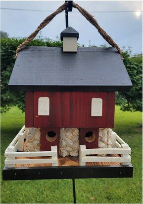 Hanging Bird House - 2 Nesting Compartments Amish Handmade Wooden Birdhouse Outdoor