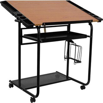 Emma+oliver Adjustable Drawing And Drafting Table With Black Frame And Dual Wheel Casters