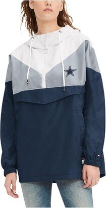 Women's White, Navy Dallas Cowboys Staci Half-Zip Hoodie Windbreaker Jacket - White, Navy
