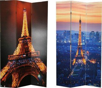 71 Inch 3 Panel Room Divider, EIFFEL TOWER Digital Print, Multicolor