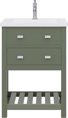 Viola 24 In Ceramic Sink Top Vanity in Green with Single Faucet