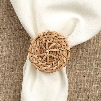 Rattan Button Napkin Ring Set of 4 - Brown