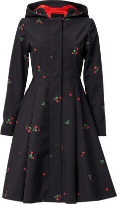 Rainsisters Black Waterproof Coat With Strawberry Print: Wild Strawberry