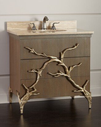 Branch Travertine-Top Vanity with Porcelain Sink