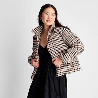 Future Collective with Reese Women's Zip-Up Checkered Puffer Coat - Future Collective™ with Reese Blutstein Brown