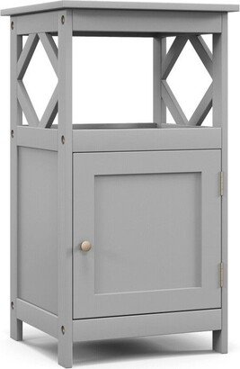 Bathroom Floor Cabinet Side Storage Organizer with Open Shelf and Single Door-White - 15.5