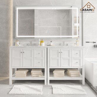 CASAINC 36 in. W x 22 in. D x 35.4 in. H Single Sink Bath Vanity in White with Top and LED Mirror