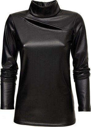 Julia Allert Black Faux Leather Blouse With A Cutout