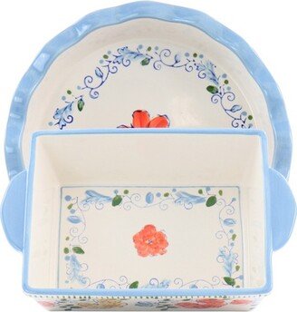 Elite Anaya 2 Piece Stoneware Bakeware Set with Hand Painted Designs